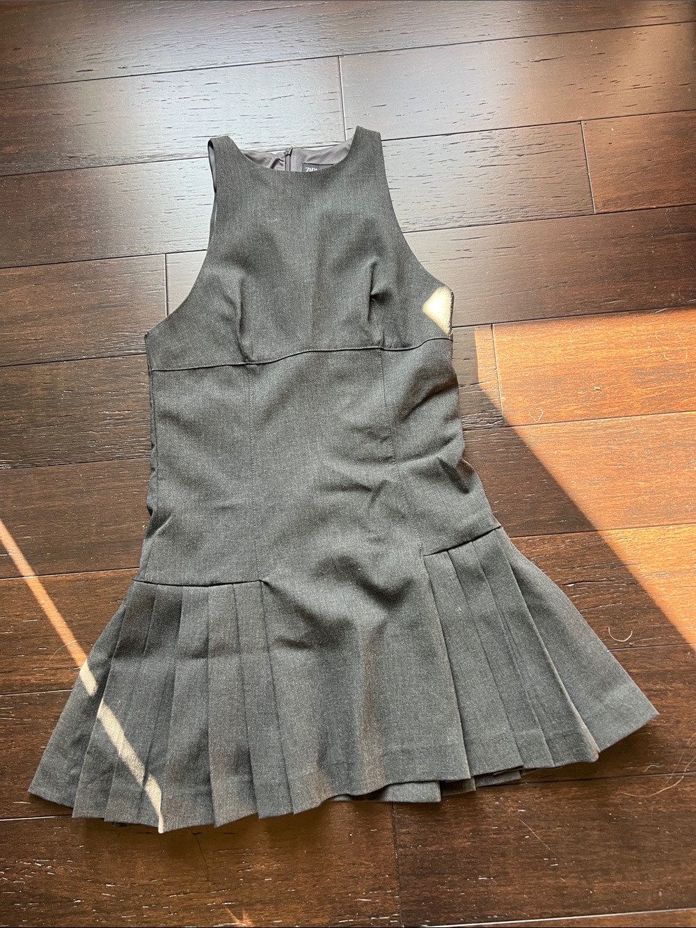 Zara Sleeveless Pleated Hem Dress - Charcoal Gray
